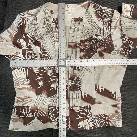 NWT Coldwater Creek Open Front Blazer Beaded Sequin‎ Cotton Jacket Ruffle Sz 12P - Picture 6 of 11